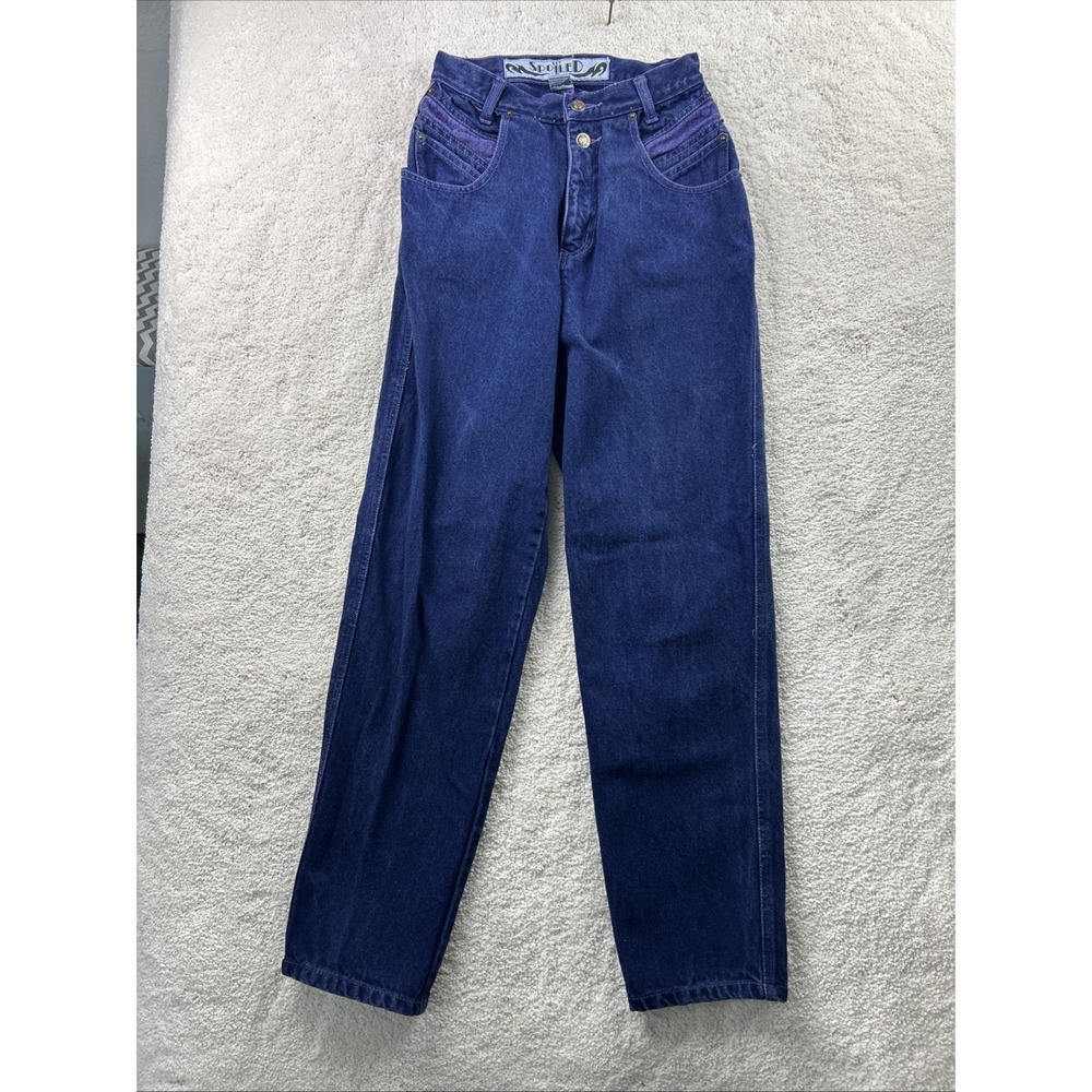 Vintage Squeeze 80s 90s Dark Blue/Lavender Wash Womens High Waist Rise Jeans 3/4